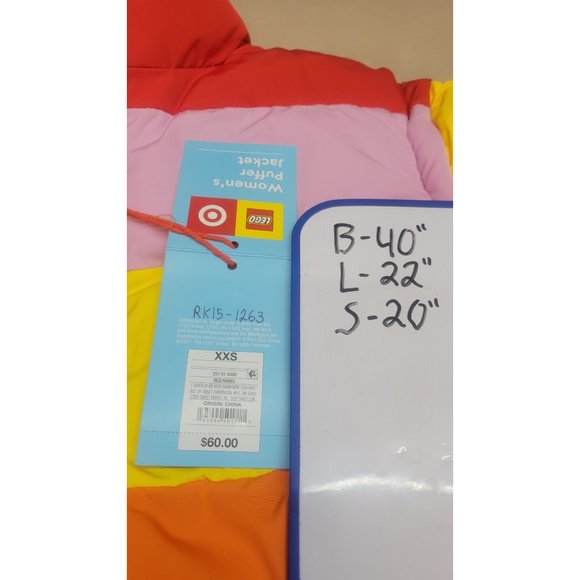 Women's Color Block Puffer Jacket - LEGO Collection X Target Red Yellow Orange P - Picture 3 of 8